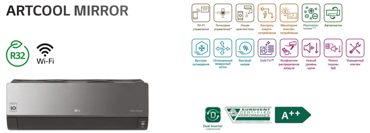 Lg Artcool Mirror Дизайн ''дзеркало'' Dual Inverter AC12BQ — Photo 13