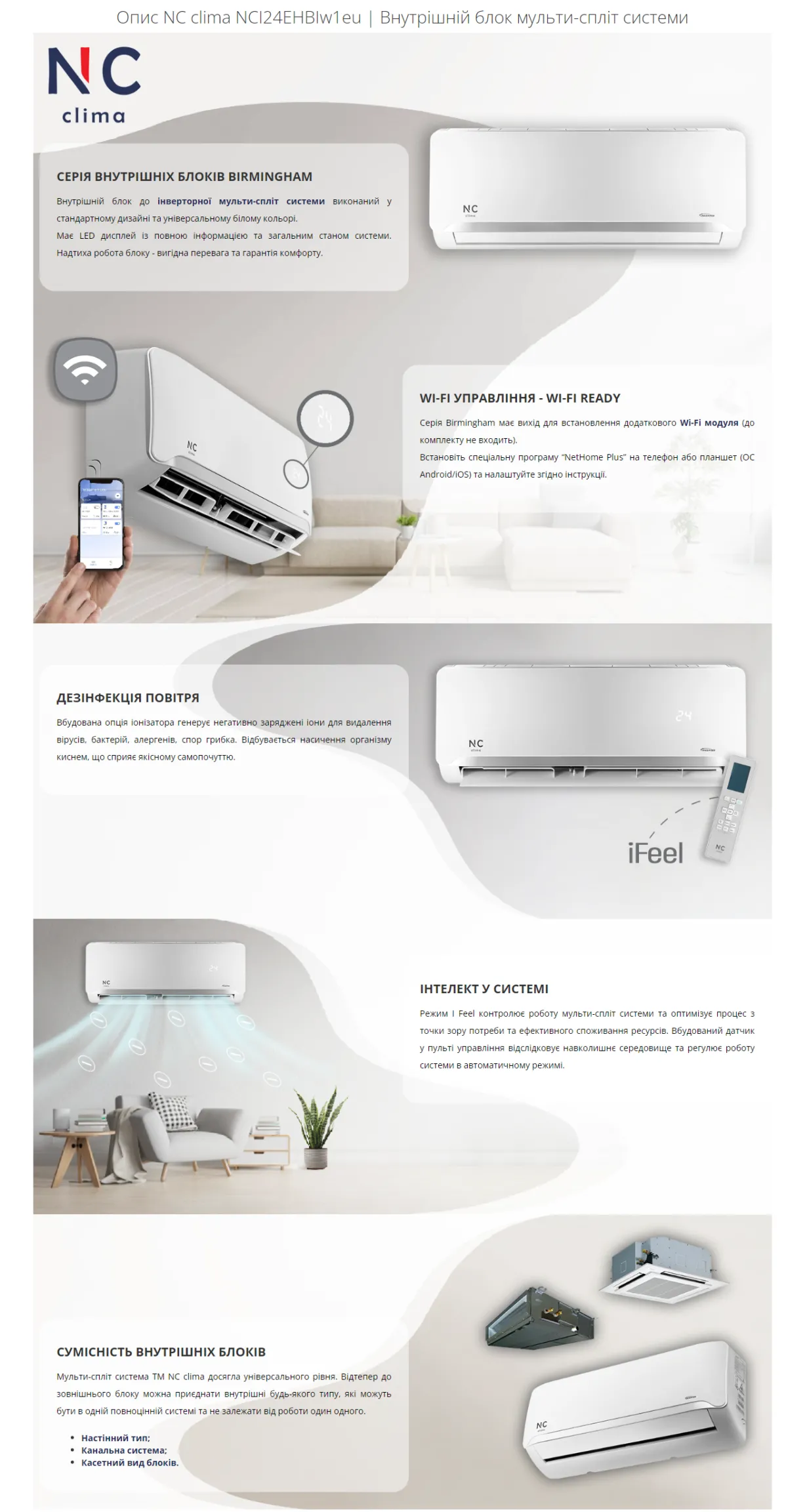 NC clima Настінний блок Inverter Birmingham Multi NCI24EHBIw1eu — Photo 13