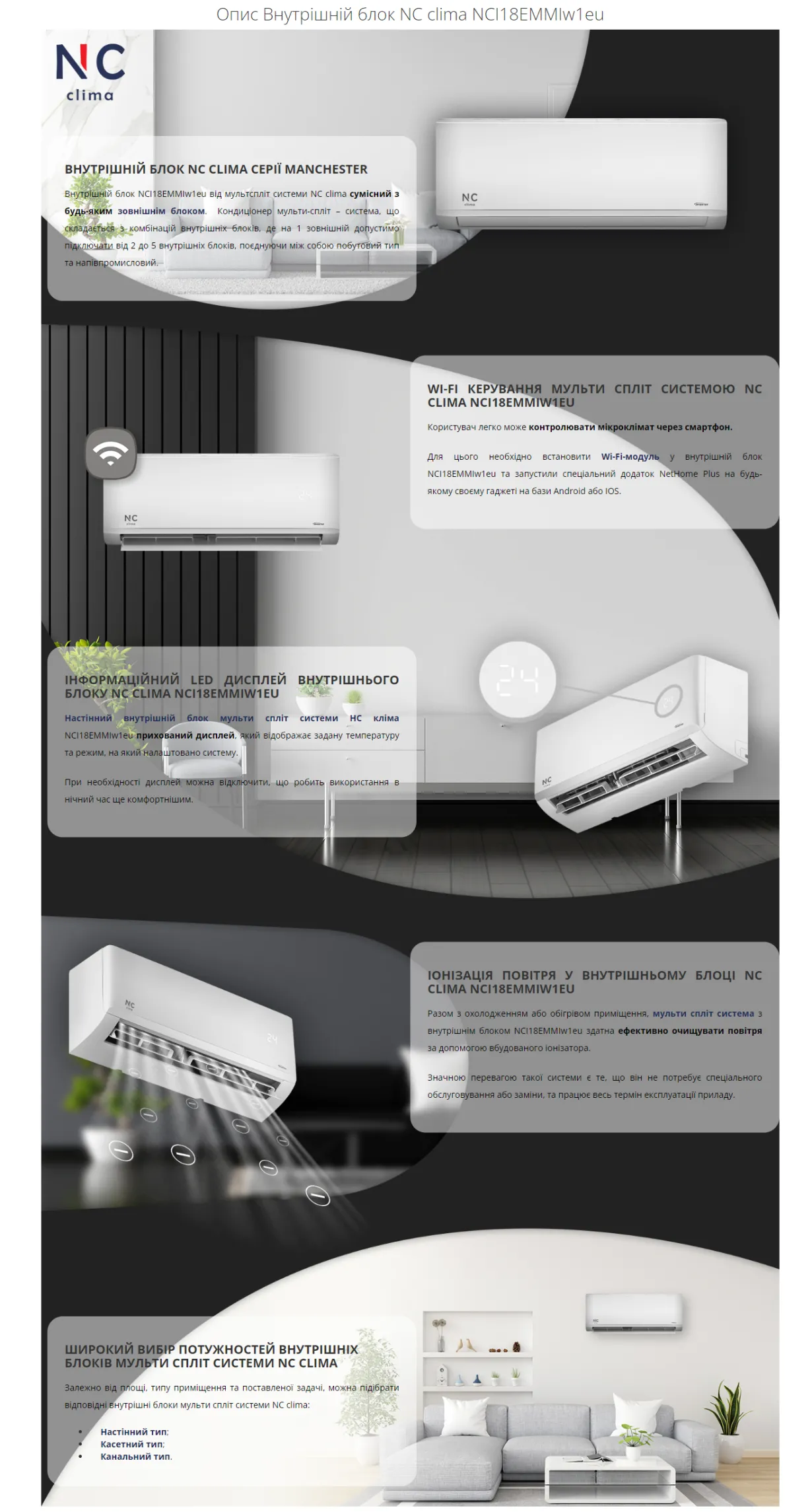 NC clima Настінний блок Inverter Manchester Multi NCI18EMMIw1eu — Photo 17
