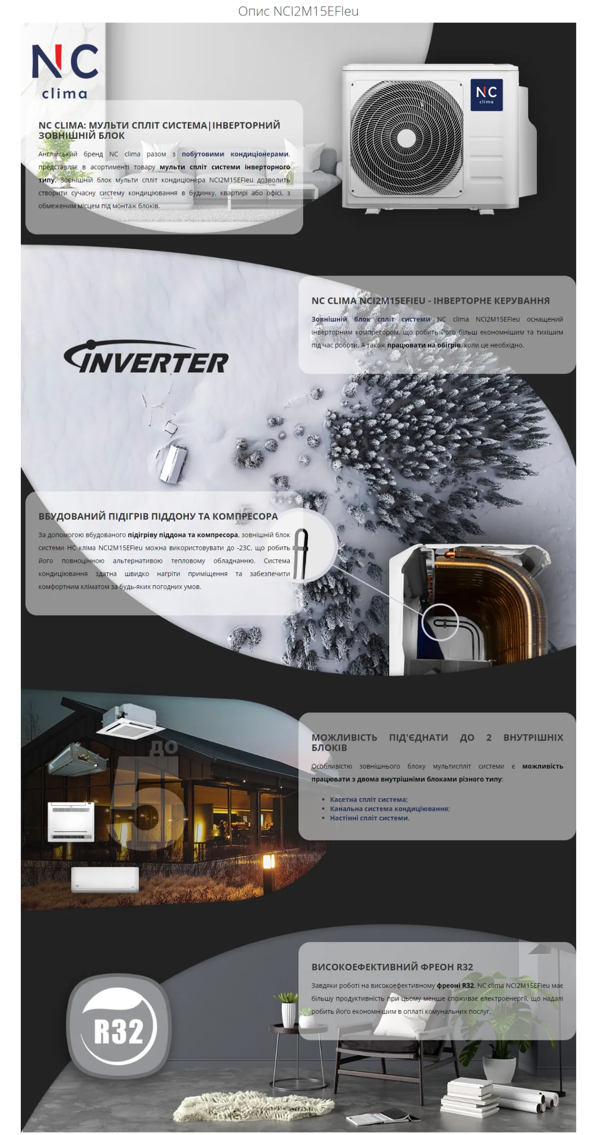 NC clima Зовнішній блок Inverter Multi ERP (-23C) NCI2M15EFIeu — Photo 7