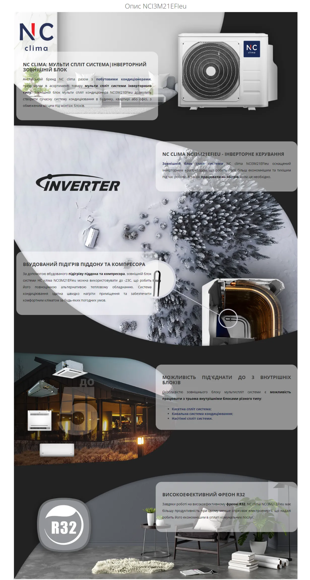 NC clima Зовнішній блок Inverter Multi ERP (-23C) NCI3M21EFIeu — Photo 7