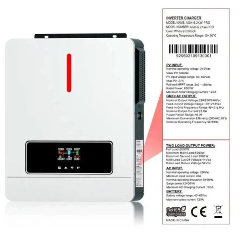 Daxtromn Гібридний інвертор AGH-6.2KW, 48 В, 120 А, 6200 Вт + WiFi — Photo 7