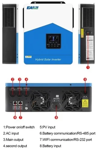 EASUN POWER Гібридний інвертор ISolar-SMH-II-6.2KW With Wi-Fi 6200 Вт 220 В, струм заряду 120А, MPPT (60-450В) — Photo 8